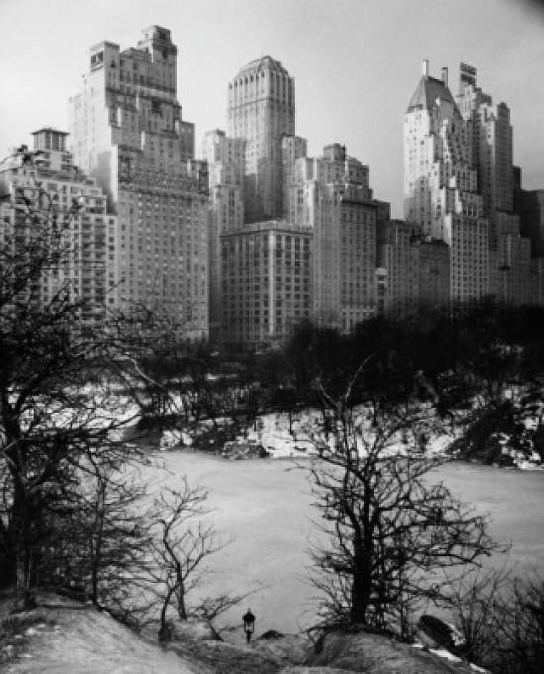 Snow covered park in front of skyscrapers Central Park Manhattan New York City New York USA Canvas Art - (18 x 24)