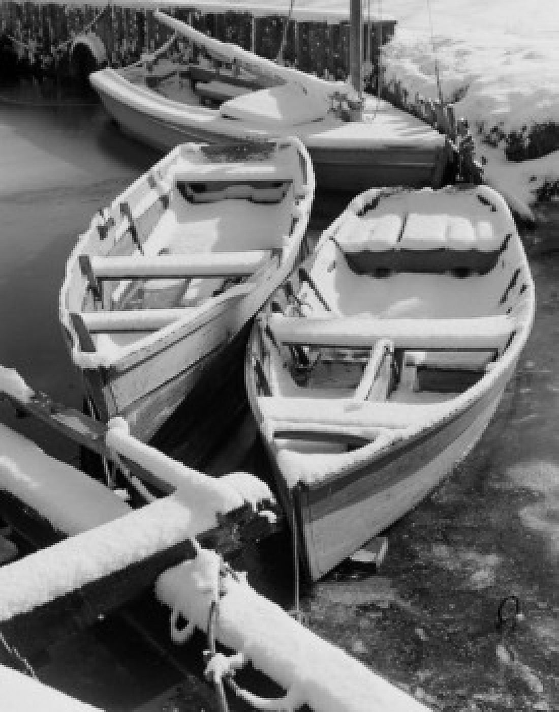 Snow-covered rowboats Canvas Art - (18 x 24)