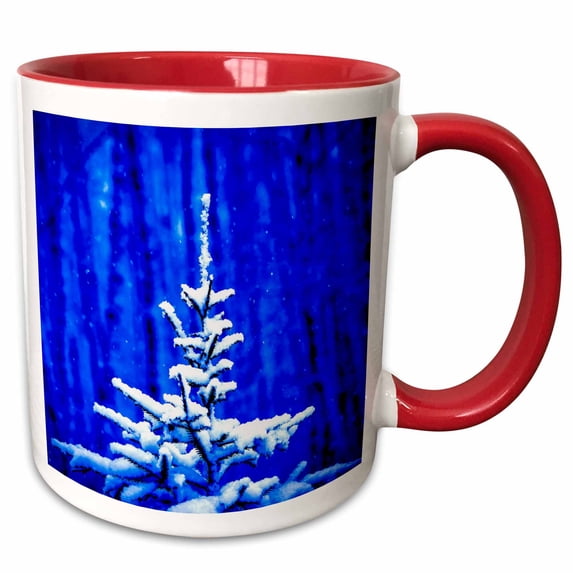 Snow-covered spruce tree in the winter forest. Blue Christmas night 15oz Two-Tone Red Mug mug-328725-10