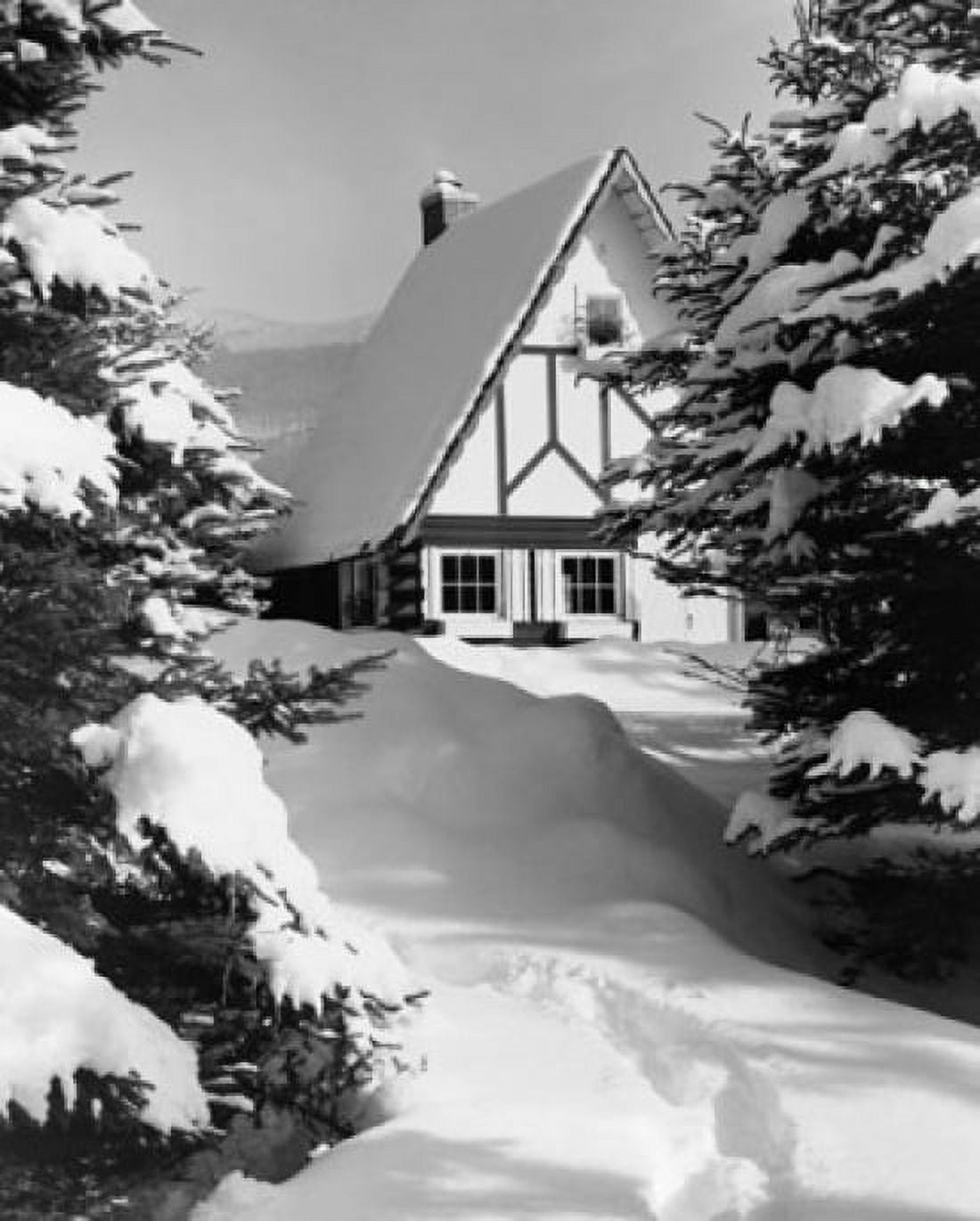 Snow covered trees in front of a house Canvas Art - (18 x 24)
