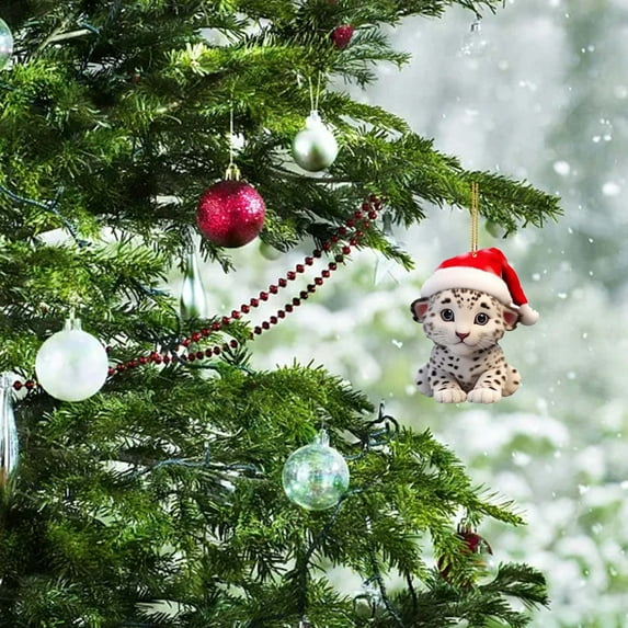 Snow leopard Christmas Pendant under $5! Xqxayjr Snow Leopard Christmas Ornament, Cute Animal Hanging Decor for Car Home, Acrylic Christmas Decoration Gift