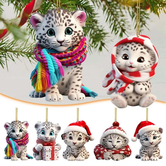 Snow leopard Christmas Pendant under $5! Xqxayjr Snow Leopard Christmas Ornament, Cute Animal Hanging Decor for Car Home, Acrylic Christmas Decoration Gift