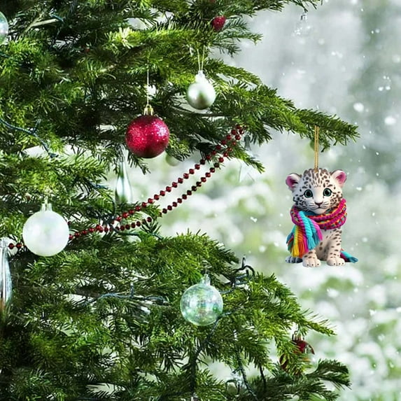 Snow leopard Christmas Pendant under $5! Xqxayjr Snow Leopard Christmas Ornament, Cute Animal Hanging Decor for Car Home, Acrylic Christmas Decoration Gift