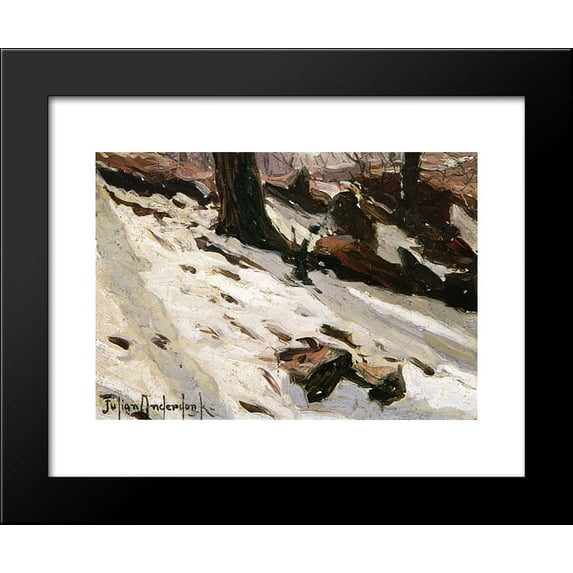 Snow near the Cave, Central Park, New York 20x24 Framed Art Print by Onderdonk, Robert Julian