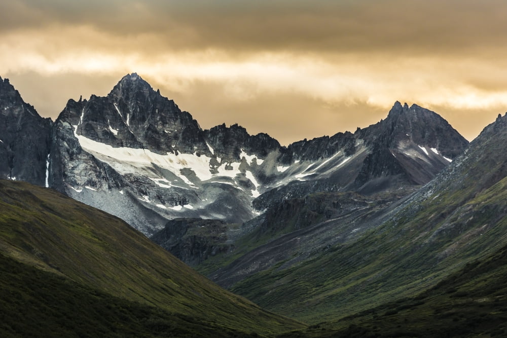 Snow on mountains in the Alaska Range Southcentral Alaska Summer Canvas Art - Jeff Schultz Design Pics (19 x 12)