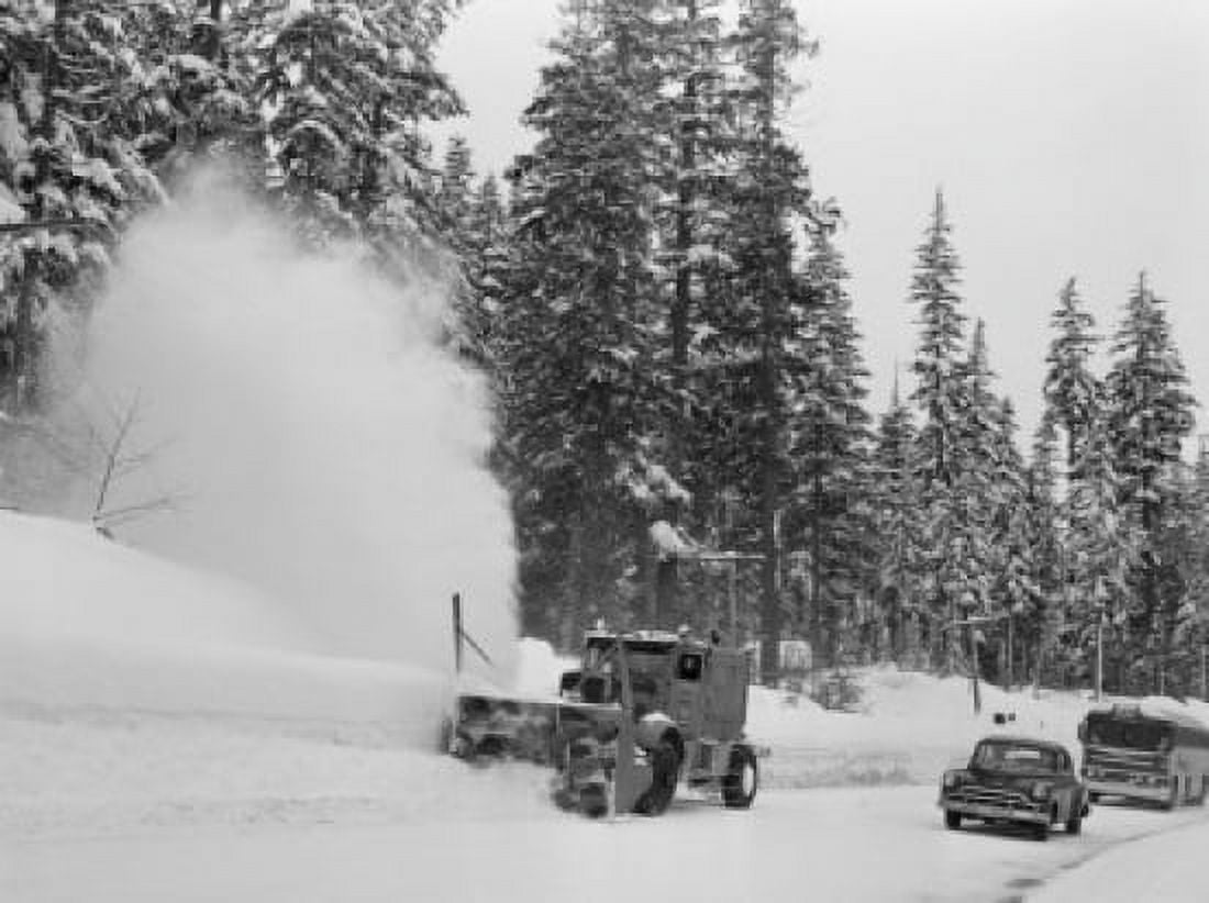 Snow plow working on road Canvas Art - (24 x 36)