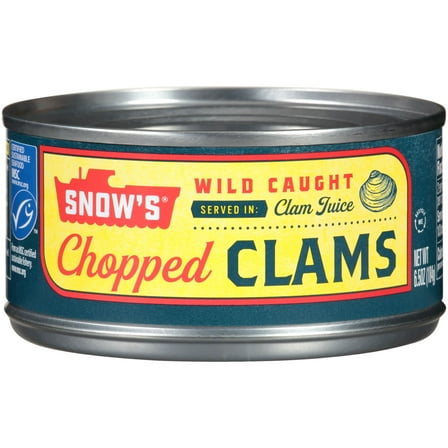Snow's Wild Caught Chopped Clams in Clam Juice, 5g Protein per Serving, Shelf Stable Can, 6.5 oz