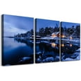 thumbnail image 1 of Snow in winter Wall Art for living room Canvas Prints Artwork bathroom Wall Decor Quiet blue lakes and villages painting 3 Pieces Framed bedroom wall decorations Office Home Decor, 1 of 6