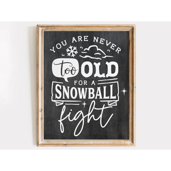 Snowball Fight Chalkboard Art Print Handmade Winter Wall Dã©Cor Playful Space Warm Present Vintage UNFRAMED Poster Size 16x24