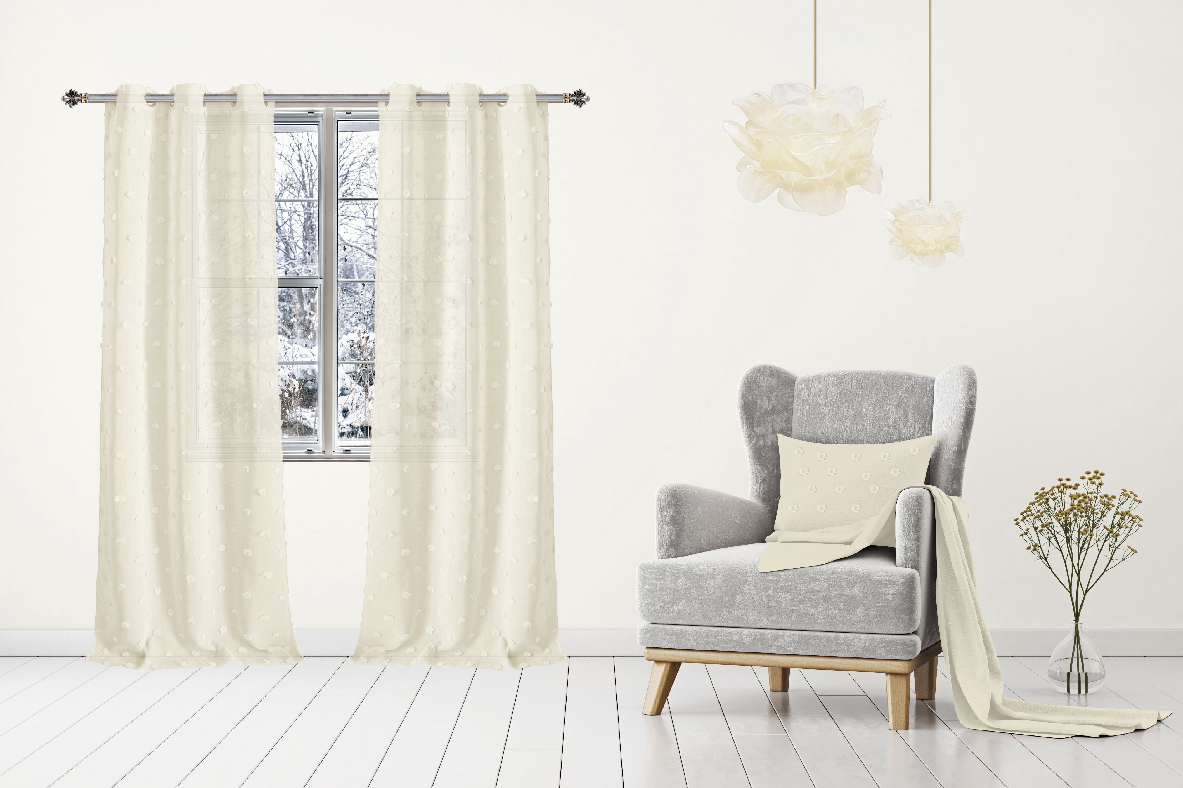 Snowball Grommet Panel Pair With 3D Puffs In White "76X96"