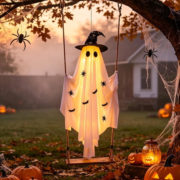 Snowbelle 5FT Halloween Swinging Ghost Decoration with Remote Control Lights