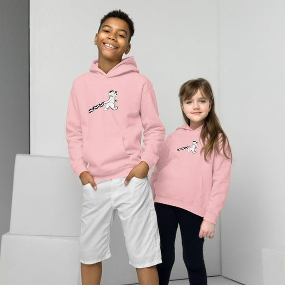 Snowboard Bear Kids Hoodie (Baby Pink, M)