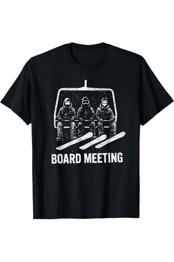 Snowboard Board Meeting Ski Lift Skiers Winter Sports T-Shirt with Snowboarding Gear Design