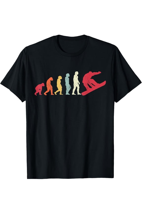Snowboard Evolution Of Man Boarder Monkey Ape To Snowboarder T-ShirtMen's and women's gift, black and white T-shirt, size: Extra large S-4XL