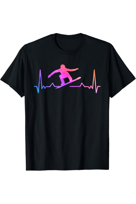 Snowboard Heartbeat 80s 90s Retro Winter Snowboarding Gift T-ShirtMen's and women's gift, black and white T-shirt, size: Extra large S-4XL