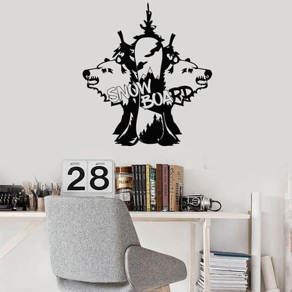 Snowboard Wall Sticker Snowboarding Teen Room Decor Forest Wolf Decals Removable Murals Boys Bedroom Wallpaper 57x63cm