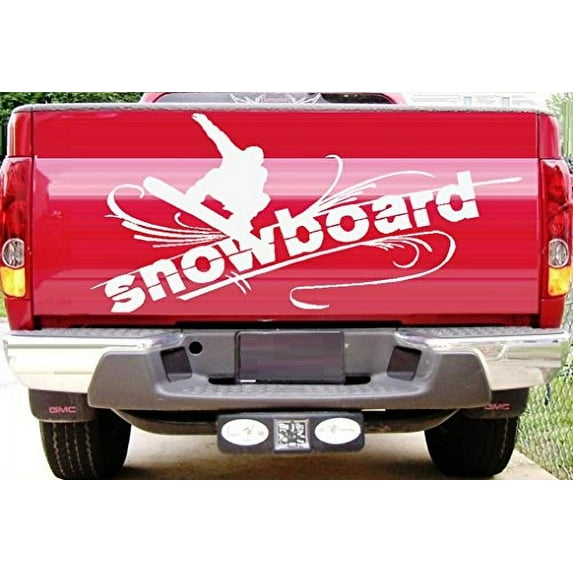 Snowboard, (With Snowboarder) #2 : Wall or Window Decal 12" x 26" (White)