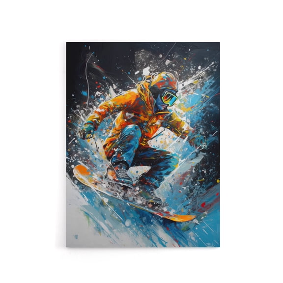 Snowboarder Action Scene Colourful Modern Canvas Wall Art Print 12X16"
