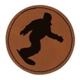 thumbnail image 1 of Snowboarder Carve Snow 2.5" Faux Leather Round Engraved Iron-On Patch - Brown, 1 of 6