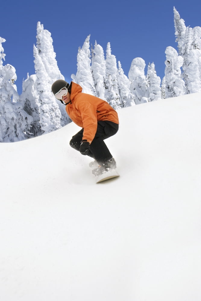 Snowboarder Going Down Snowy Hill Canvas Art - Leah Hammond Design Pics (22 x 34)