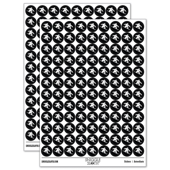 Snowboarder Jumping Extreme Winter Sports 200+ Round Stickers - Black - Gloss Finish - 0.50" Size