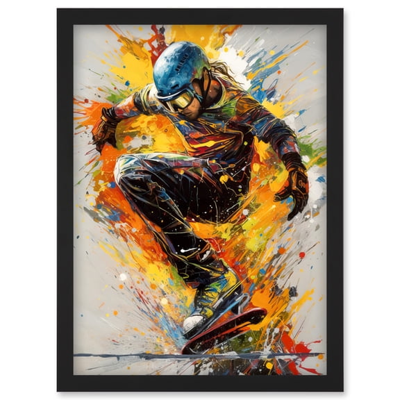 Snowboarder Vibrant Splat Art Action Shot Portrait Artwork Framed Wall Art Print A4