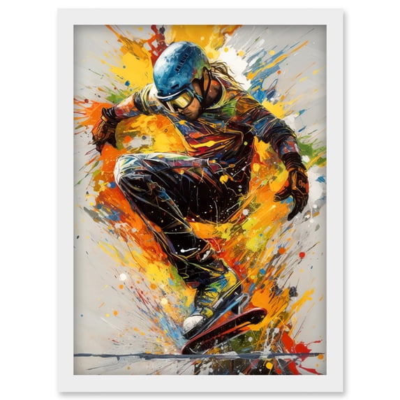 Snowboarder Vibrant Splat Art Action Shot Portrait Artwork Framed Wall Art Print A4