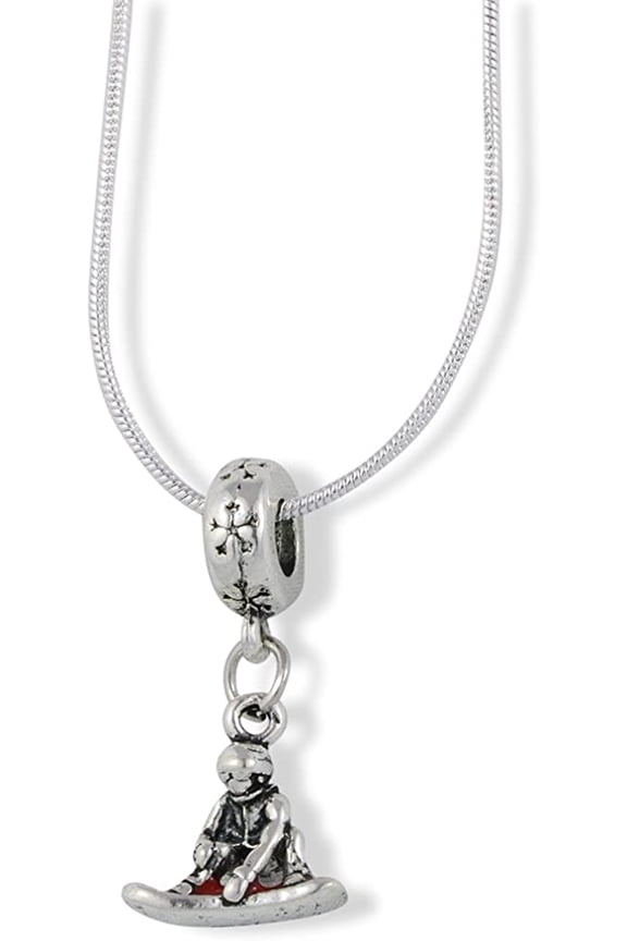 Snowboarder with Red Snowboard Charm Snake Chain Necklace