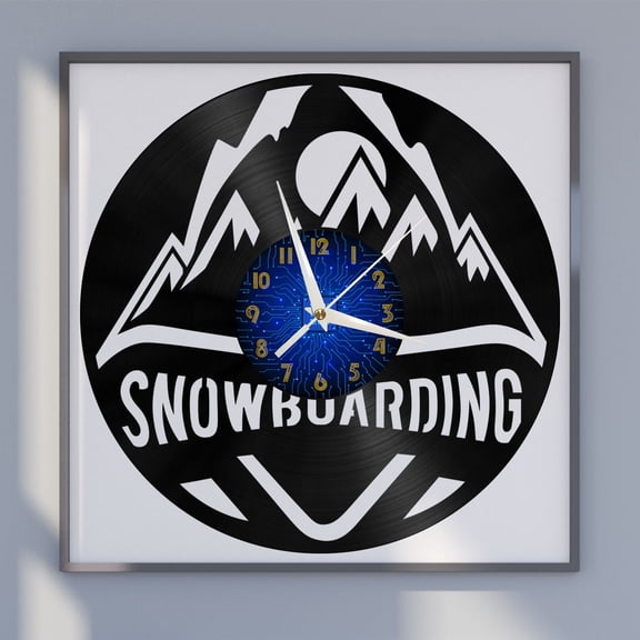 Snowboarding 12 Inch Vinyl Record Wall Clock - Silent, Creative, and Unique Clock for Living Room, Entryway, or Bedroom Decor - Perfect Gift Idea(12 inchs B without LED)