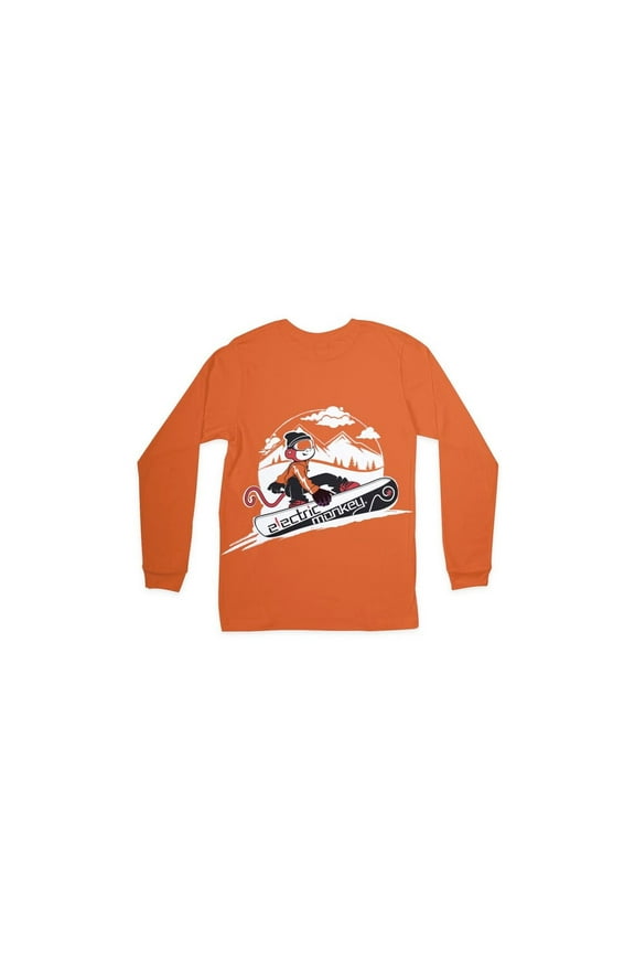 Snowboarding Electric Monkey Soft Kids Long Sleeve Tee Shirt – Orange Graphic T-Shirt for Boys & Girls, Comfortable Kids Apparel
