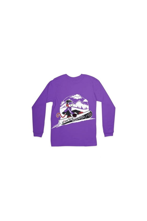 Snowboarding Electric Monkey Soft Kids Long Sleeve Tee Shirt – Purple Graphic T-Shirt for Boys & Girls, Comfortable Kids Apparel