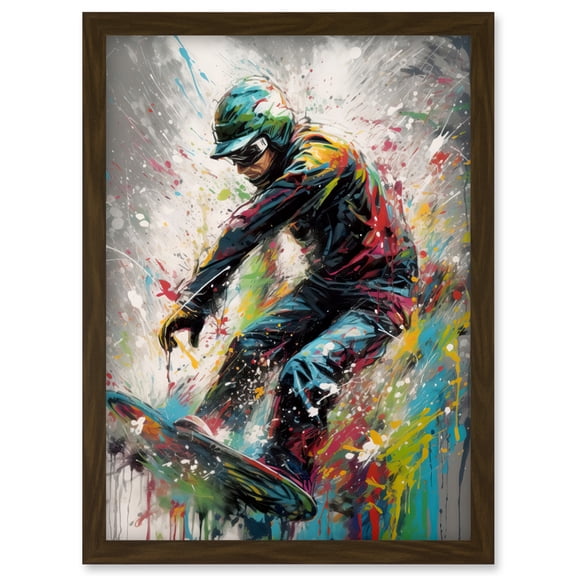 Snowboarding Extreme Sport Athlete Paint Splat Artwork Framed Wall Art Print A4