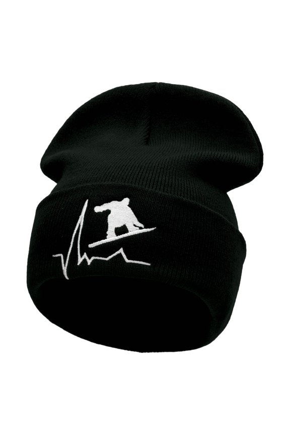 Snowboarding Life Embroidered 12 Inch Long Knitted Beanie - Black OSFM