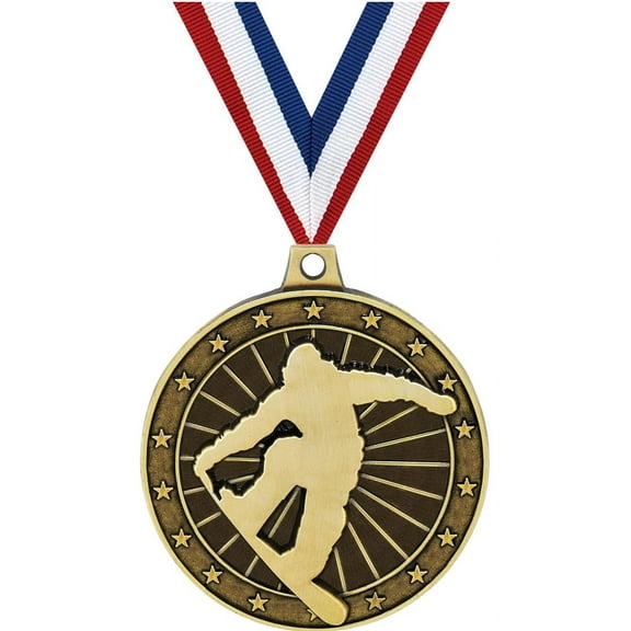 Snowboarding Medals, 2" Gold Diecast Snowboarding Medal Award 1 Pack