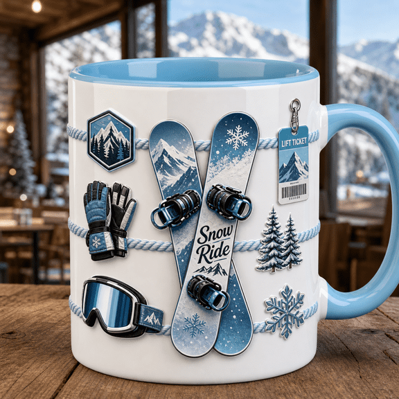 Snowboarding Mountain Ceramic Mugs Winter Rider Powder Day Gift 11oz 15oz