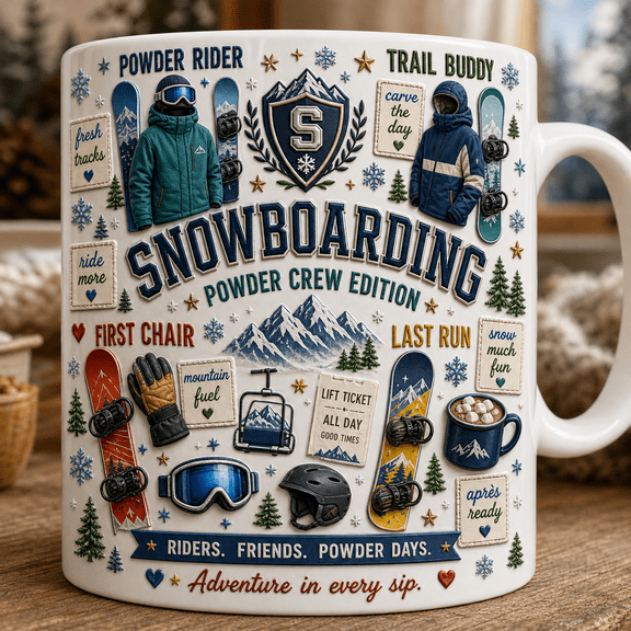 Snowboarding Mug Powder Crew Gift Mug for Riders, Trail Buddies & Après Ski Coffee