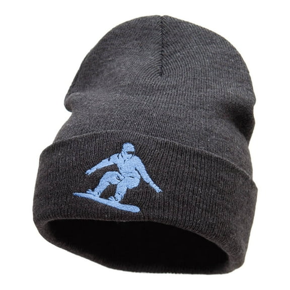 Snowboarding Silhouette Embroidered Long Knitted Beanie - Heather Charcoal OSFM