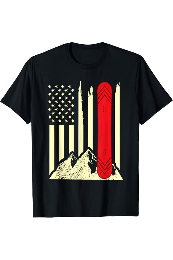 Snowboarding Skiing Snowboard American Flag Snowboarder T-ShirtMen's and women's gift, black and white T-shirt, size: Extra large S-4XL