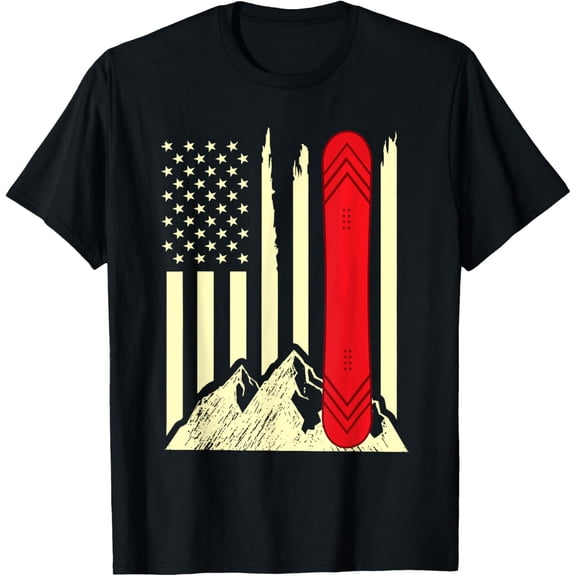 Snowboarding Skiing Snowboard American Flag Snowboarder T-ShirtMen's and women's gift, black and white T-shirt, size: Extra large S-4XL
