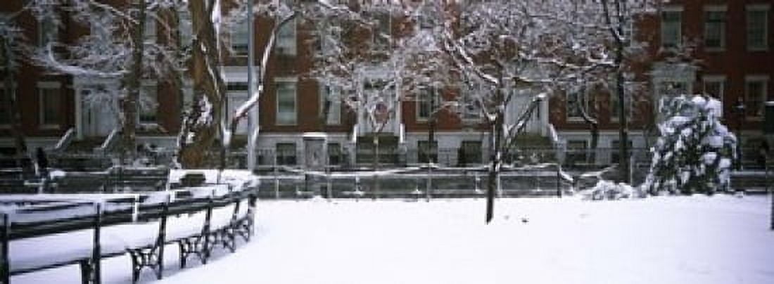 Snowcapped benches in a park Washington Square Park Manhattan New York City New York State USA Canvas Art - Panoramic Images (18 x 7)