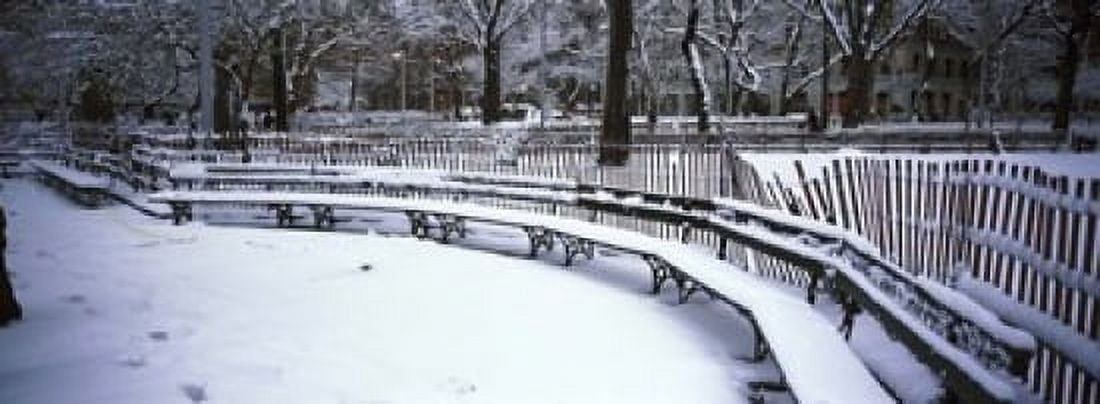 Snowcapped benches in a park Washington Square Park Manhattan New York City New York State USA Canvas Art - Panoramic Images (18 x 7)