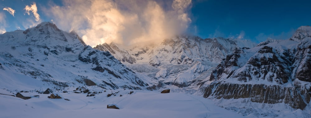 Snowcapped mountain Annapurna Base Camp Annapurna Range Himalayas Nepal Canvas Art - Panoramic Images (36 x 12)