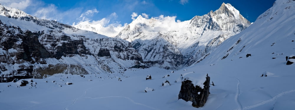 Snowcapped mountain Annapurna Base Camp Annapurna Range Himalayas Nepal Canvas Art - Panoramic Images (36 x 12)