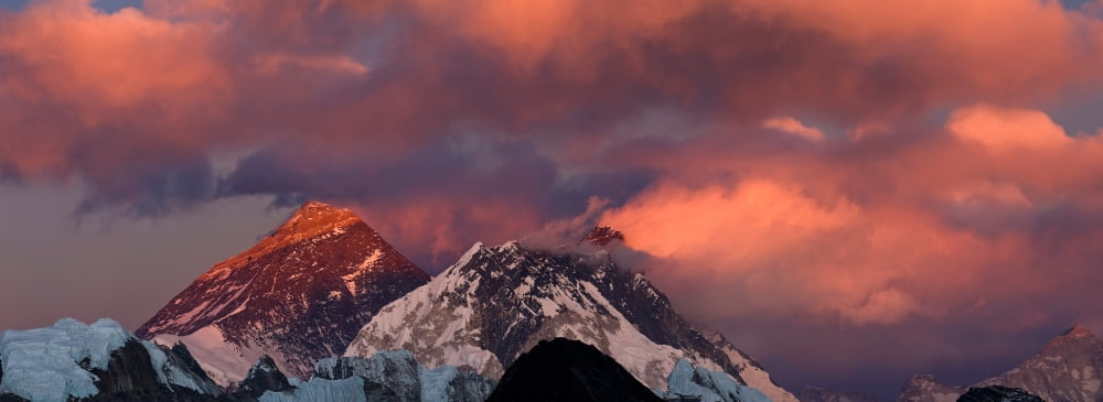 Snowcapped mountain peaks Mt Everest Lhotse Dudh Kosi Solukhumbu Himalayas Nepal Canvas Art - Panoramic Images (27 x 9)