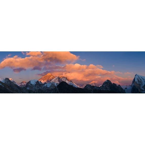 Snowcapped mountain peaks, Mt Everest, Lhotse, Dudh Kosi, Solukhumbu, Himalayas, Nepal Poster Print (36 x 12)