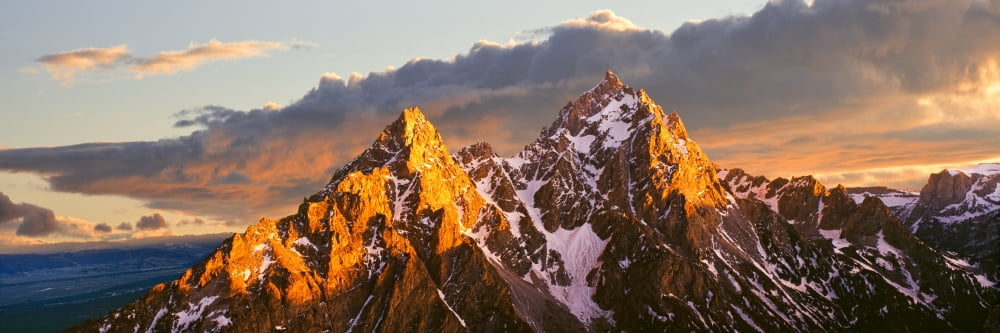 Snowcapped mountain range Cathedral Group Jackson Hole Grand Teton National Park Wyoming USA Canvas Art - Panoramic Images (12 x 36)