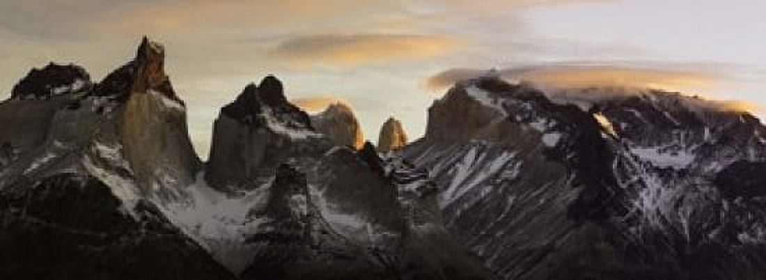 Snowcapped mountain range Paine Massif Torres del Paine National Park Magallanes Region Patagonia Chile Canvas Art - Panoramic Images (18 x 7)