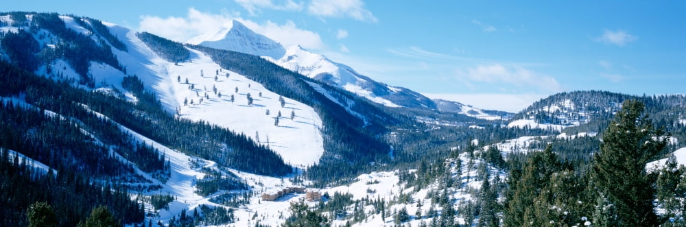 Snowcapped mountains Lone Mountain Big Sky Montana USA Canvas Art - Panoramic Images (12 x 36)