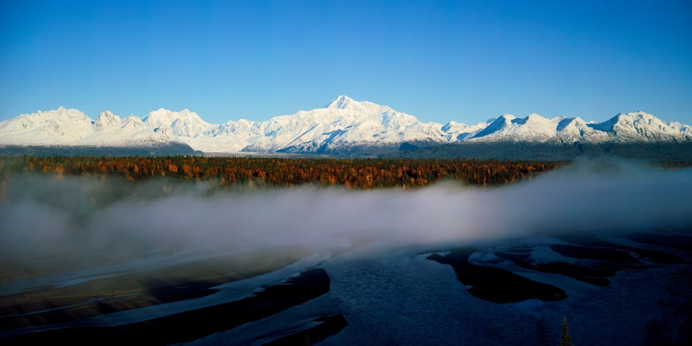 Snowcapped mountains at dawn Alaska Range Denali National Park Alaska USA Canvas Art - Panoramic Images (12 x 24)
