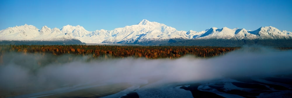Snowcapped mountains at dawn Alaska Range Denali National Park Alaska USA Canvas Art - Panoramic Images (12 x 36)